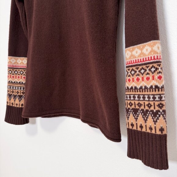 Brown and Beige Fair Isle 100% Cashmere Henley Sweater Size Small - Picture 4 of 8